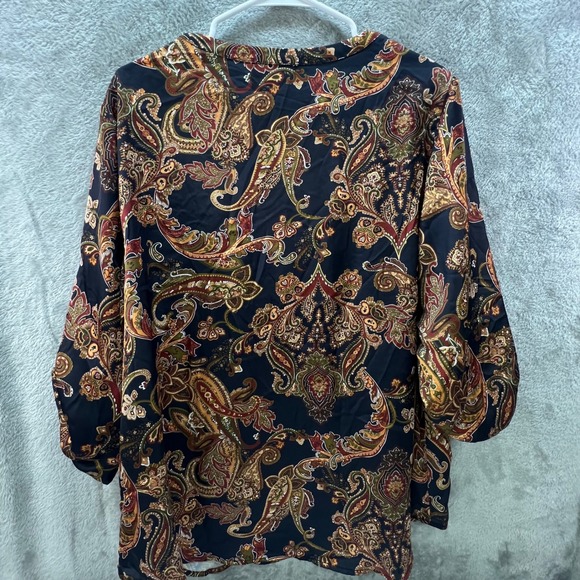 Philosophy Woman 2X Paisley Henley Blouse 3/4 Roll Tab Sleeve Boho Classic Fall - Picture 8 of 10